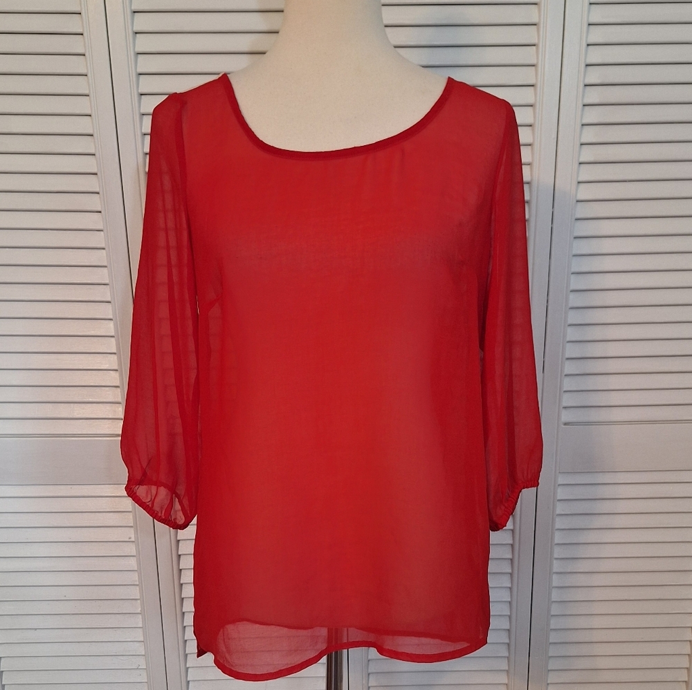 Charming Charlie Red Sheer Blouse Top Small *C5